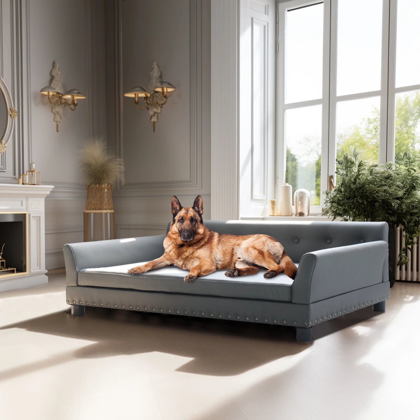 Luxury Faux Leather Dog Sofa Bed for Large & XL Dogs 6