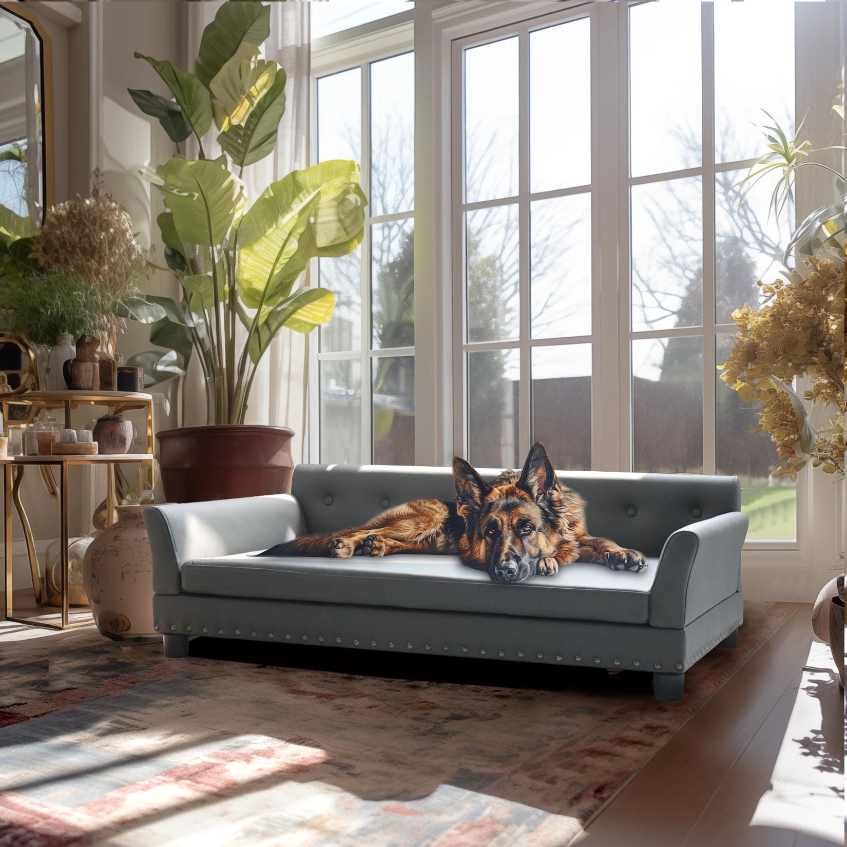 Luxury Faux Leather Dog Sofa Bed for Large & XL Dogs 7