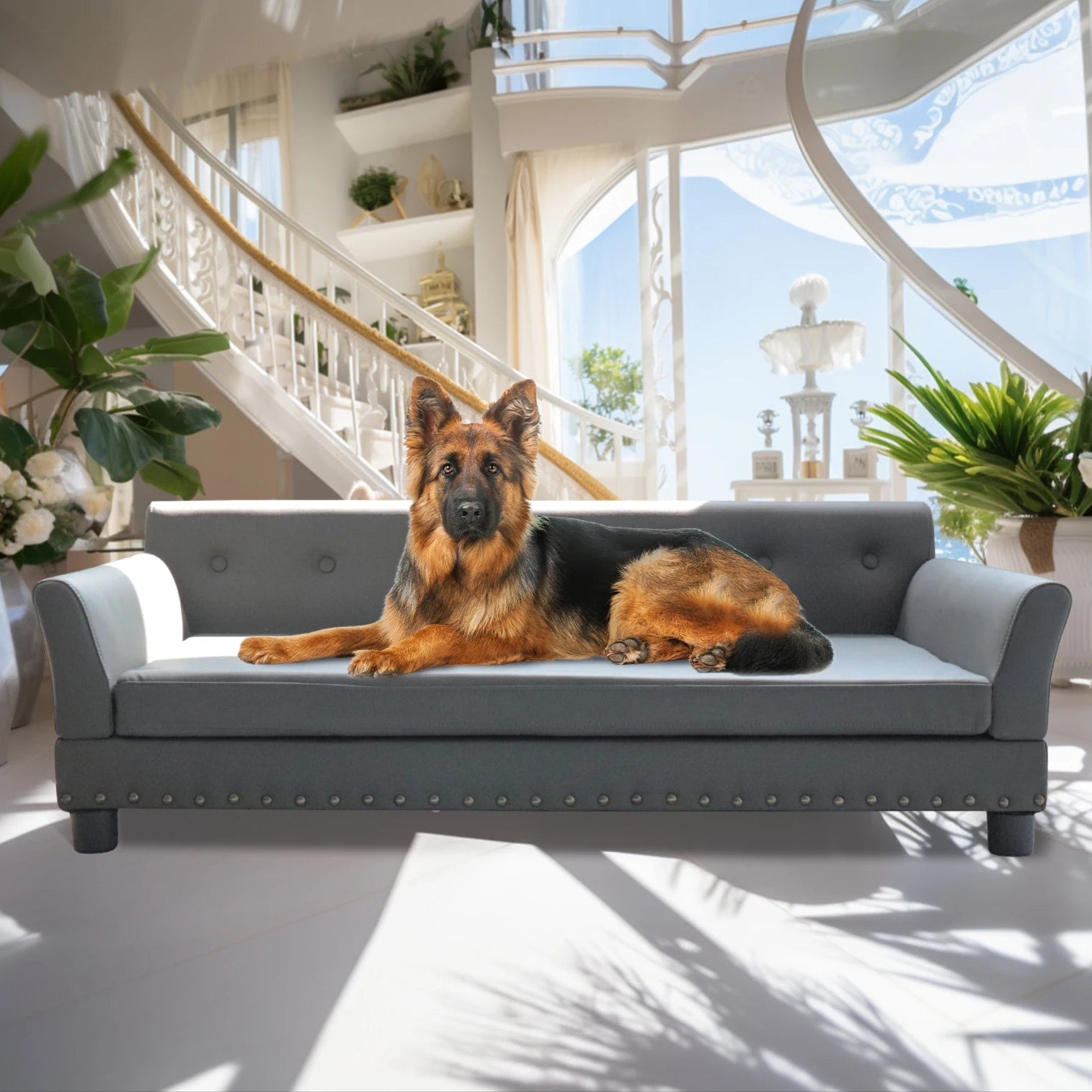 Luxury Faux Leather Dog Sofa Bed for Large & XL Dogs 8