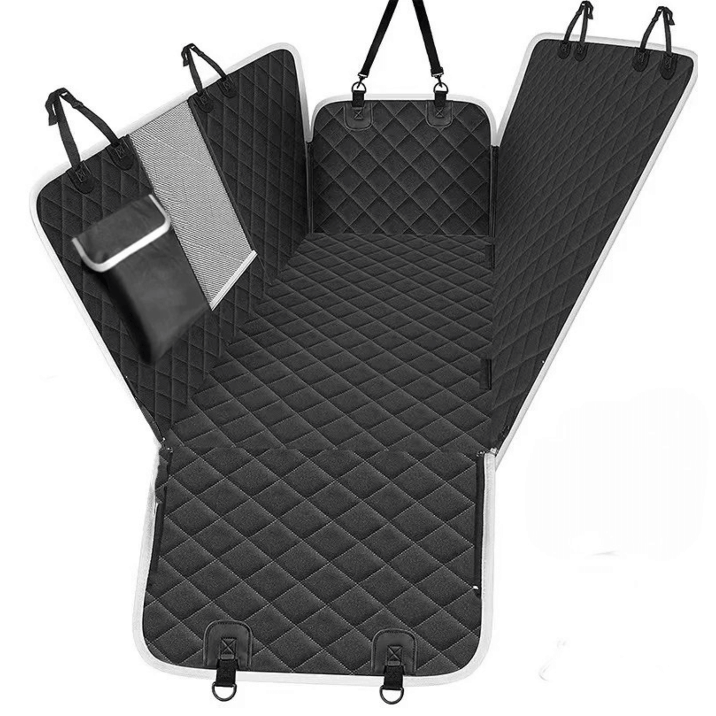 Waterproof Dog Car Hammock Seat Cover with Mesh Window & Door Flaps | Quilted Non-Slip Back Seat Protector for Dogs