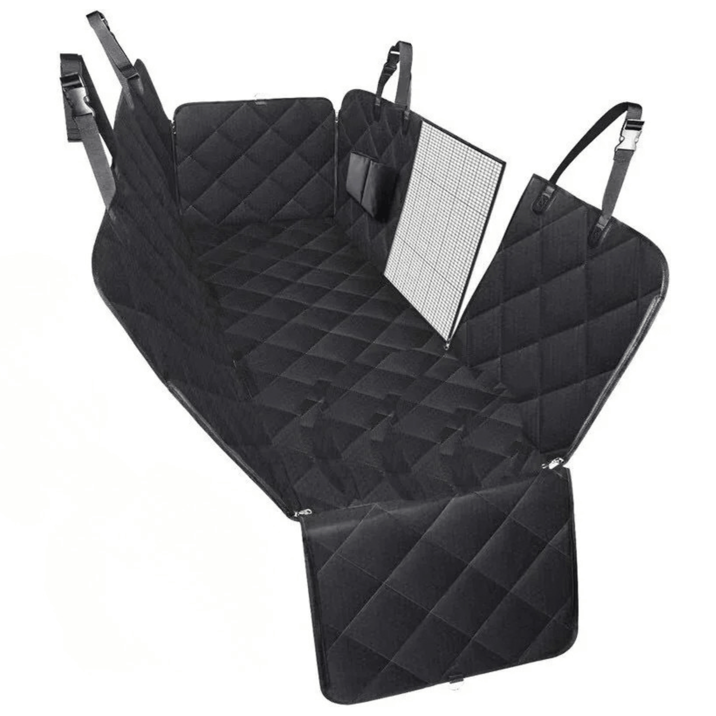 Waterproof Dog Car Hammock Seat Cover with Mesh Window & Door Flaps | Quick-Release Buckle Back Seat Protector for Dogs