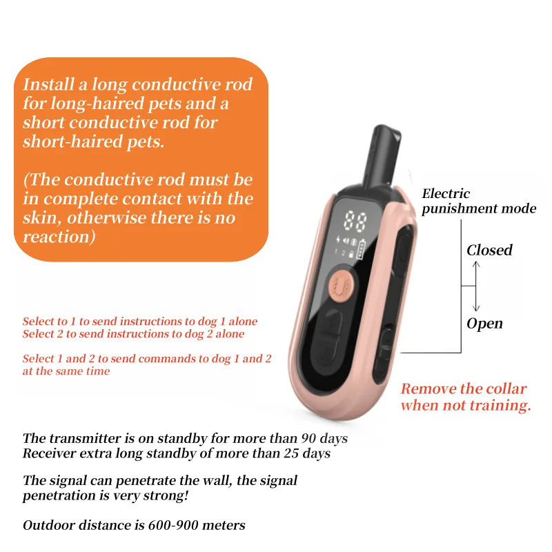 Pink Smart Dog Training Collar & 1000m Range Remote Control 4