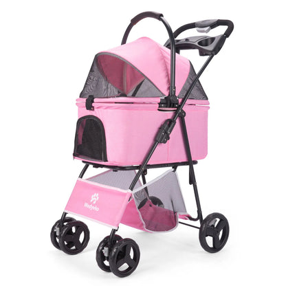 Convertible Canopy Dog Stroller with Detachable Carrier Basket Car Seat, Storage & Cup Holder 5