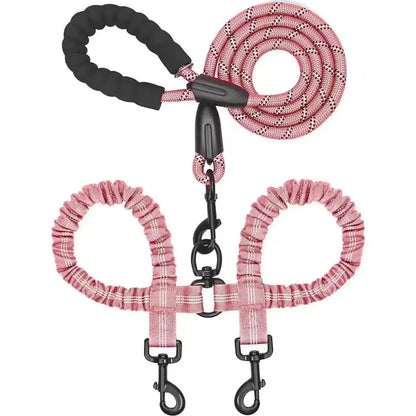 Thick & Strong Double Dog Lead with Foam Handle & Reflective Rope | Dog Leash for 2 Dogs