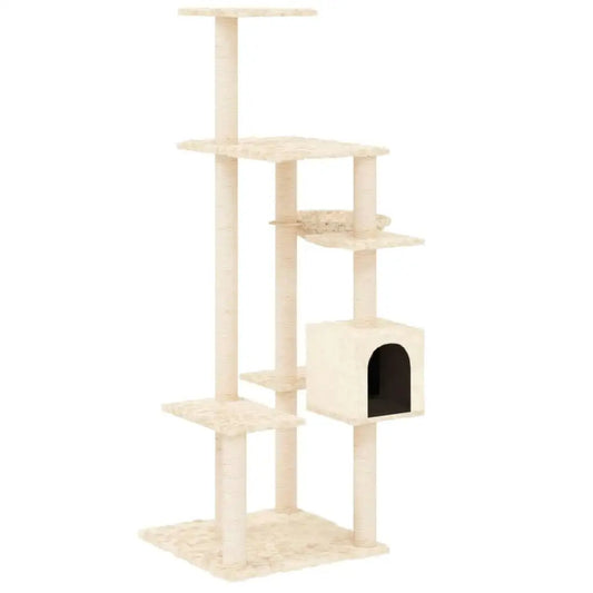 Plush Beige Multi-Perch Cat Tree with Condo, Basket & Scratching Posts 1
