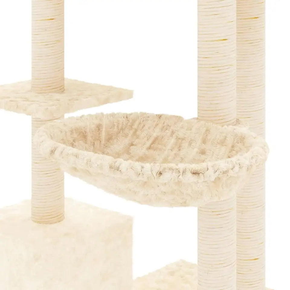 Plush Beige Multi-Perch Cat Tree with Condo, Basket & Scratching Posts 3