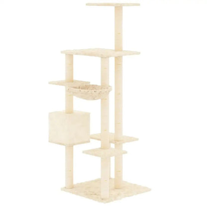 Plush Beige Multi-Perch Cat Tree with Condo, Basket & Scratching Posts 4
