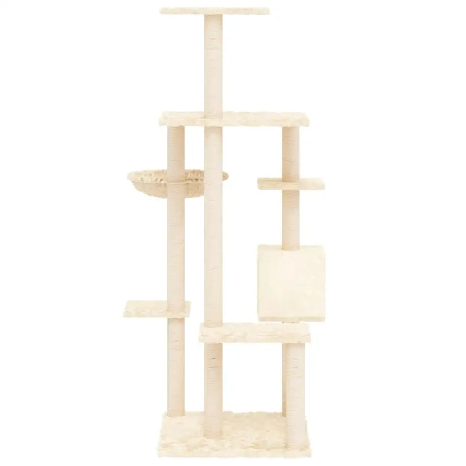 Plush Beige Multi-Perch Cat Tree with Condo, Basket & Scratching Posts 6