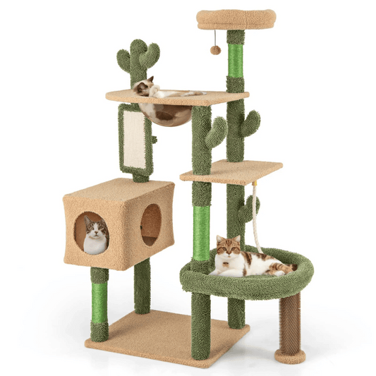 Plush Cactus Cat Tree Play Tower with Nest & Perches 1
