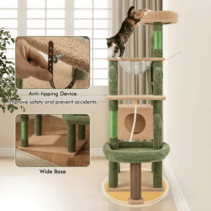 Plush Cactus Cat Tree Play Tower with Nest & Perches 5