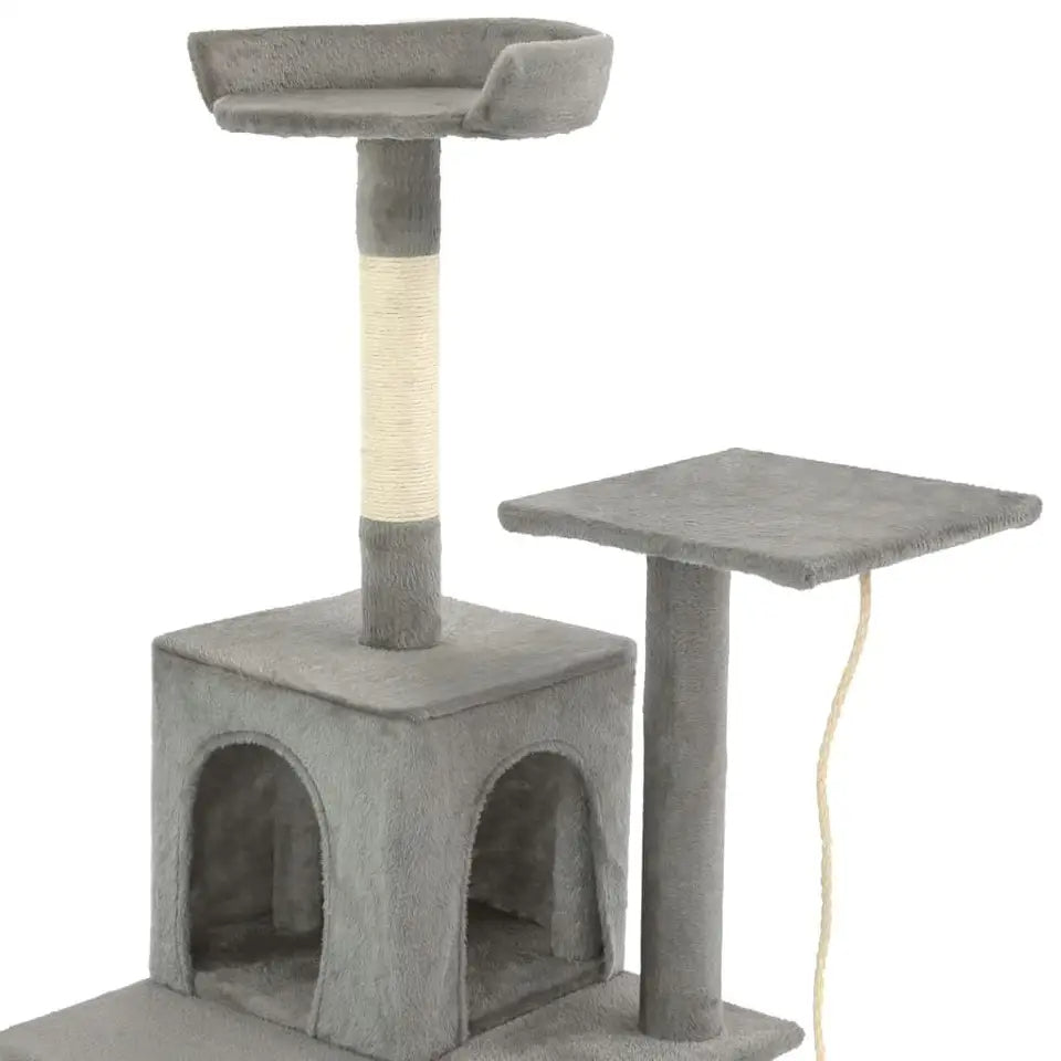 Plush Grey Cat Tree Tower with Condo, Ramp & Perches 5