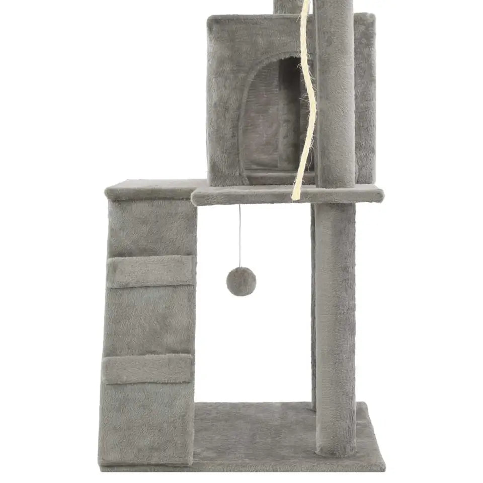 Plush Grey Cat Tree Tower with Condo, Ramp & Perches 6