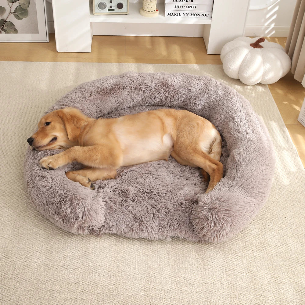 Plush Round Dog Bed with Bolster for Anti-Anxiety & Head Support 3