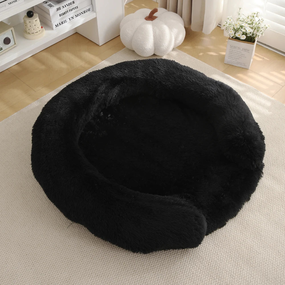 Plush Round Dog Bed with Bolster for Anti-Anxiety & Head Support 6