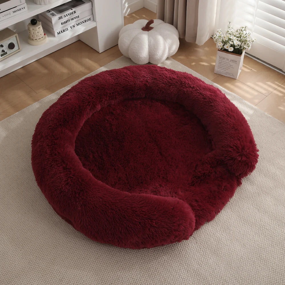 Plush Round Dog Bed with Bolster for Anti-Anxiety & Head Support 8