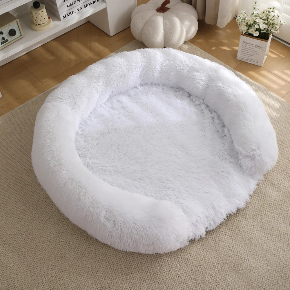 Plush Round Dog Bed with Bolster for Anti-Anxiety & Head Support 9