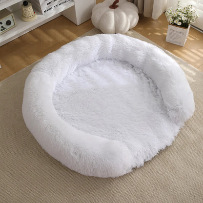 Plush Round Dog Bed with Bolster for Anti-Anxiety & Head Support 9