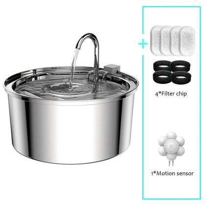 Stainless Steel Automatic Cat Water Fountain with Quiet Motion Sensor | USB Rechargeable