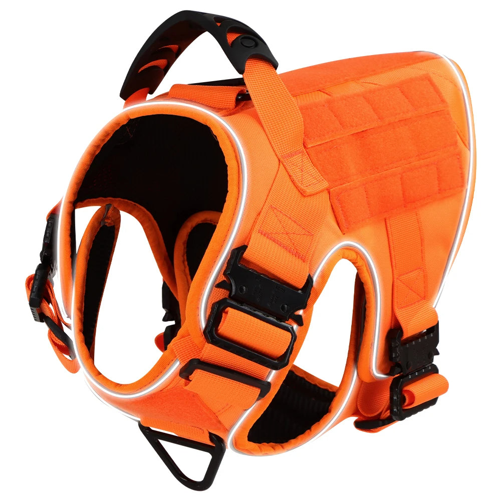 Reflective Orange Dog Harness with Collar, Leash & Pouch Set Options | Tactical Dog Training Vest 1