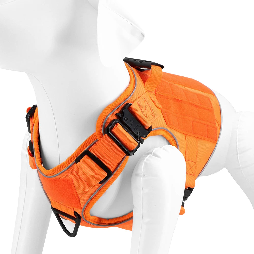 Reflective Orange Dog Harness with Collar, Leash & Pouch Set Options | Tactical Dog Training Vest 11