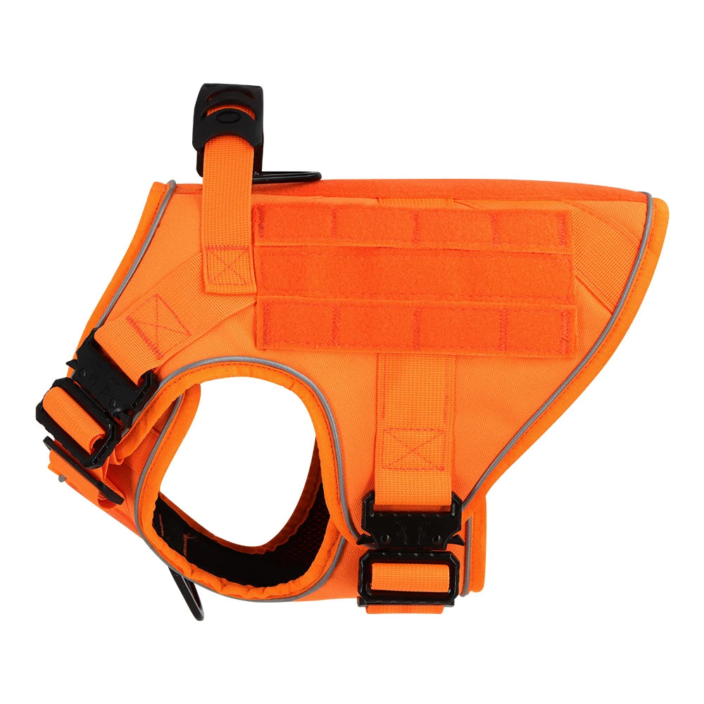 Reflective Orange Dog Harness with Collar, Leash & Pouch Set Options | Tactical Dog Training Vest 16