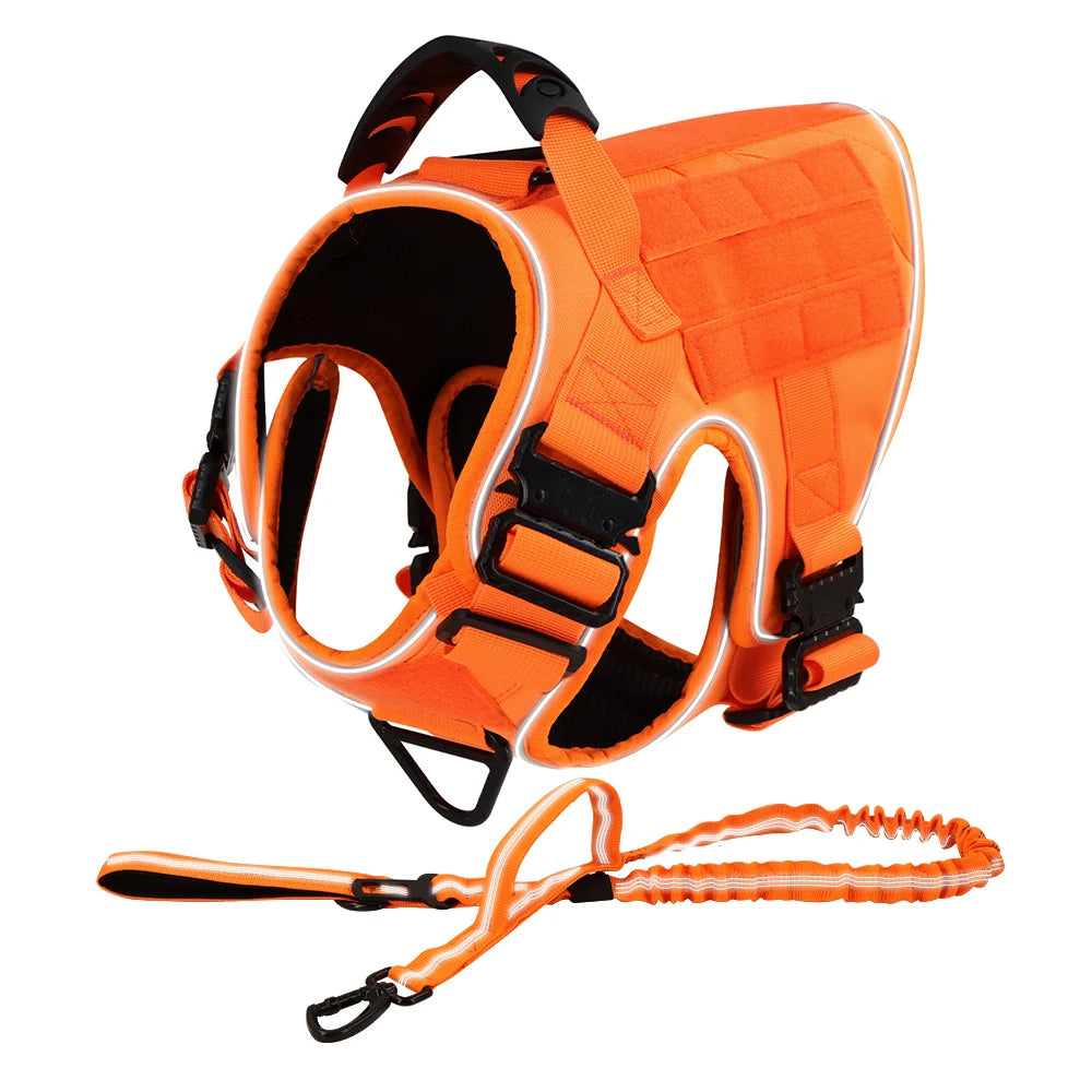 Reflective Orange Dog Harness with Collar, Leash & Pouch Set Options | Tactical Dog Training Vest 3