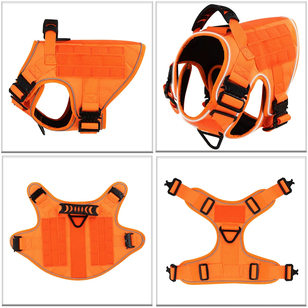 Reflective Orange Dog Harness with Collar, Leash & Pouch Set Options | Tactical Dog Training Vest 7