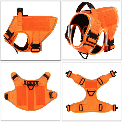 Reflective Orange Dog Harness with Collar, Leash & Pouch Set Options | Tactical Dog Training Vest 7