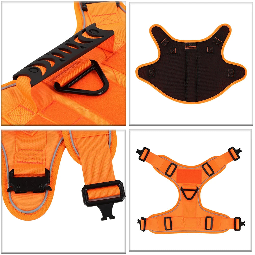 Reflective Orange Dog Harness with Collar, Leash & Pouch Set Options | Tactical Dog Training Vest 8