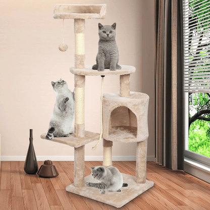 Soft & Sturdy Beige Cat Tree with Plush Perches & Condo 5