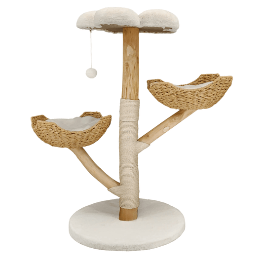 Solid Wood Cat Tree Tower with Plush Perch, Baskets & Scratching Post 1