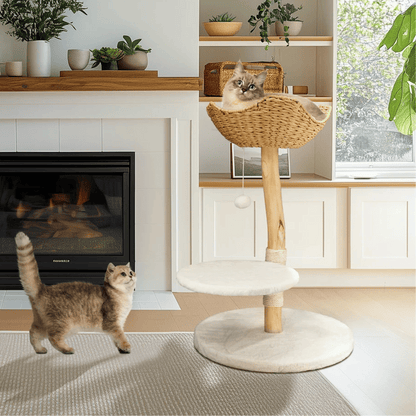 Solid Wood Cat Tree Tower with Stable Basket, Perch & Scratching Post 10