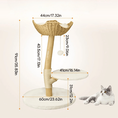Solid Wood Cat Tree Tower with Stable Basket, Perch & Scratching Post 11
