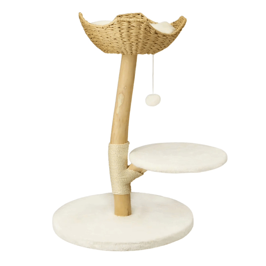 Solid Wood Cat Tree Tower with Stable Basket, Perch & Scratching Post 2