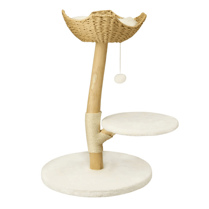 Solid Wood Cat Tree Tower with Stable Basket, Perch & Scratching Post 2