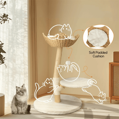 Solid Wood Cat Tree Tower with Stable Basket, Perch & Scratching Post 8