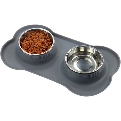 Stainless Steel Dog Bowls & Silicone Mat 1