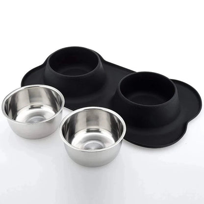 Stainless Steel Dog Bowls & Silicone Mat 4