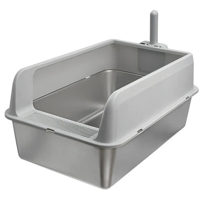 Semi-Enclosed Cat Litter Box with Stainless Steel Tray & Easy Entrance | Scoop Included 1