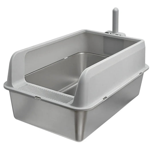 Semi-Enclosed Cat Litter Box with Stainless Steel Tray & Easy Entrance | Scoop Included 1