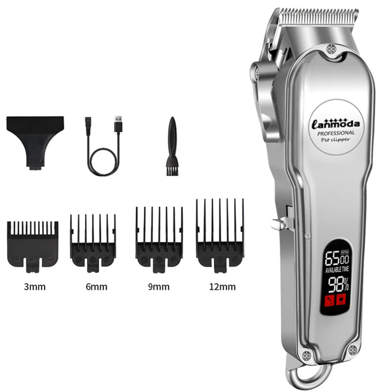 Professional Cordless Dog Clipper Kit with 4 Guide Combs & LED Display | All-Metal Low Noise Dog Hair Trimmer - 3 Hour Battery