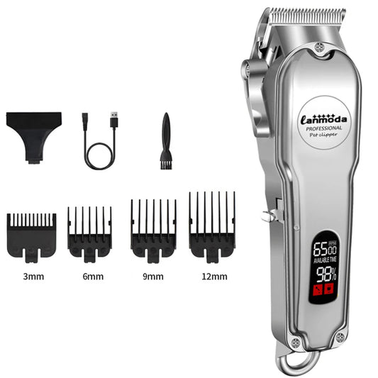 Professional Cordless Dog Clipper Kit with 4 Guide Combs & LED Display | All-Metal Low Noise Dog Hair Trimmer - 3 Hour Battery