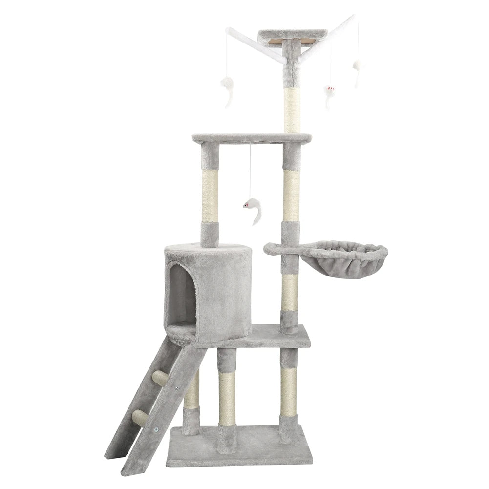 Sturdy Plush Cat Tree with Ladder & Condo, Basket & High Perches 1