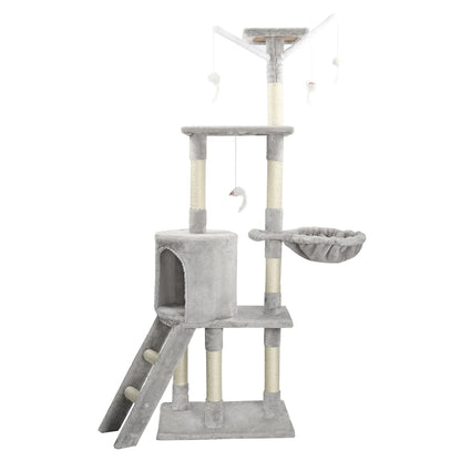 Sturdy Plush Cat Tree with Ladder & Condo, Basket & High Perches 1