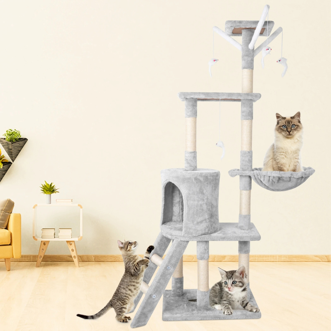 Sturdy Plush Cat Tree with Ladder & Condo, Basket & High Perches 2