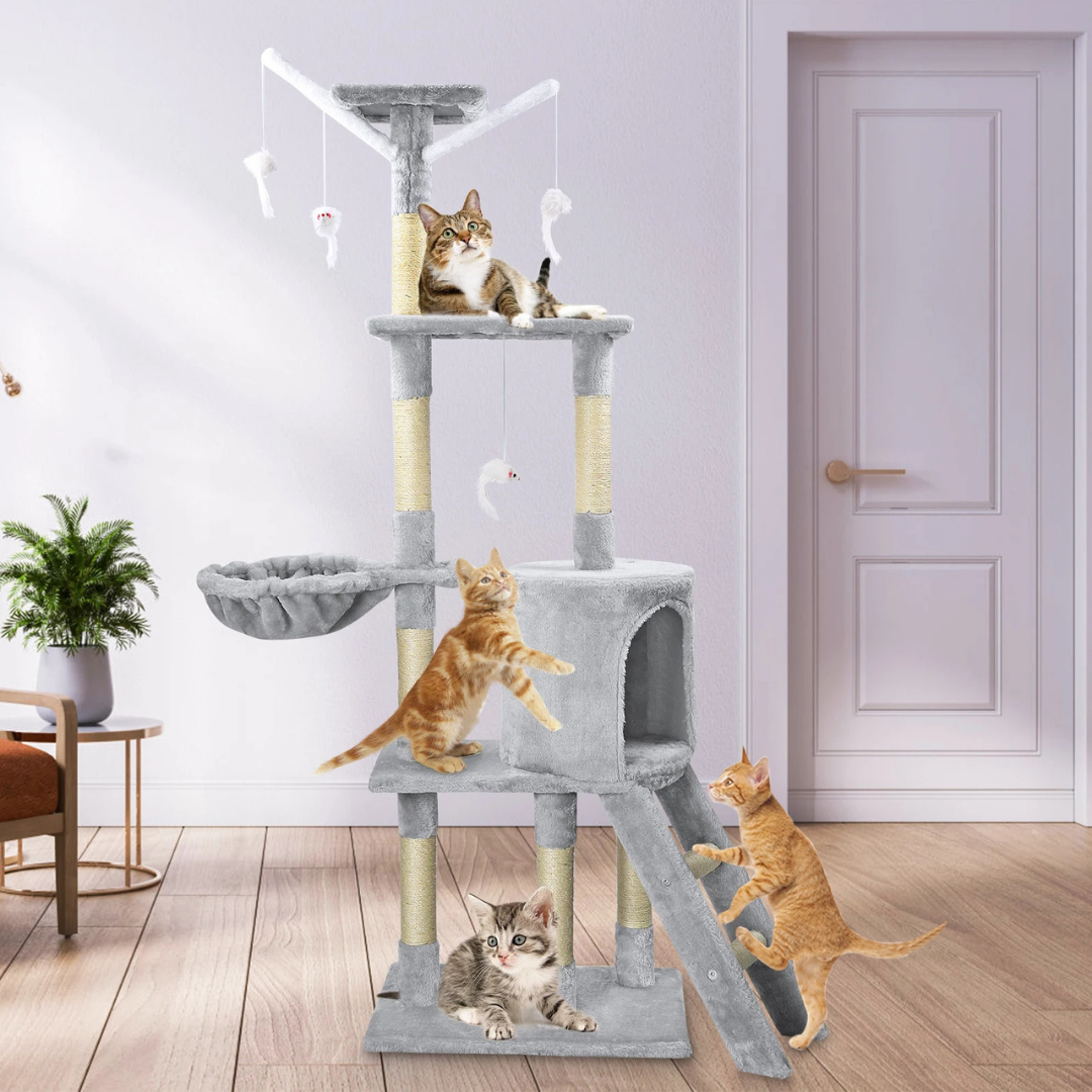 Sturdy Plush Cat Tree with Ladder & Condo, Basket & High Perches 3