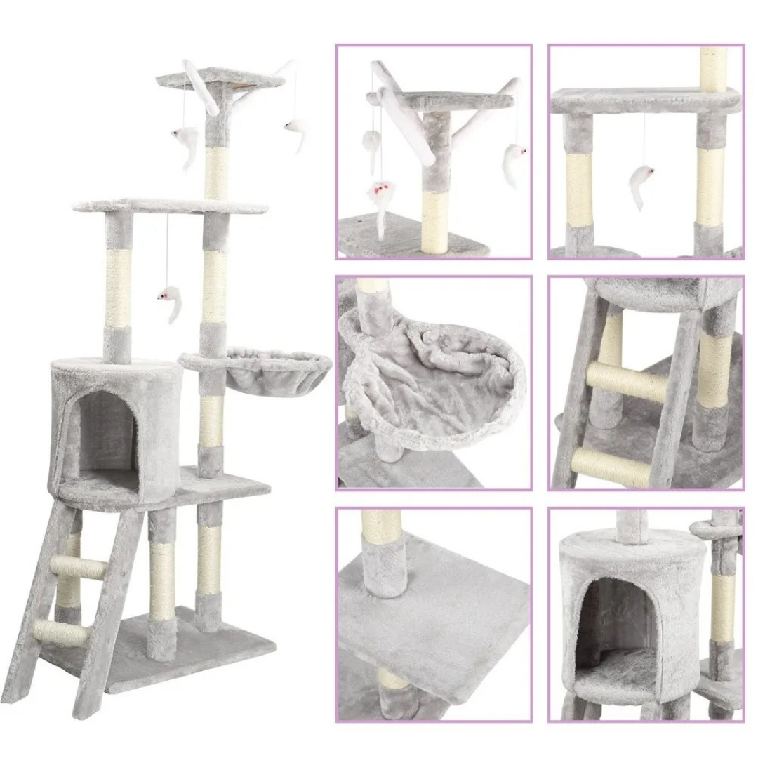 Sturdy Plush Cat Tree with Ladder & Condo, Basket & High Perches 4