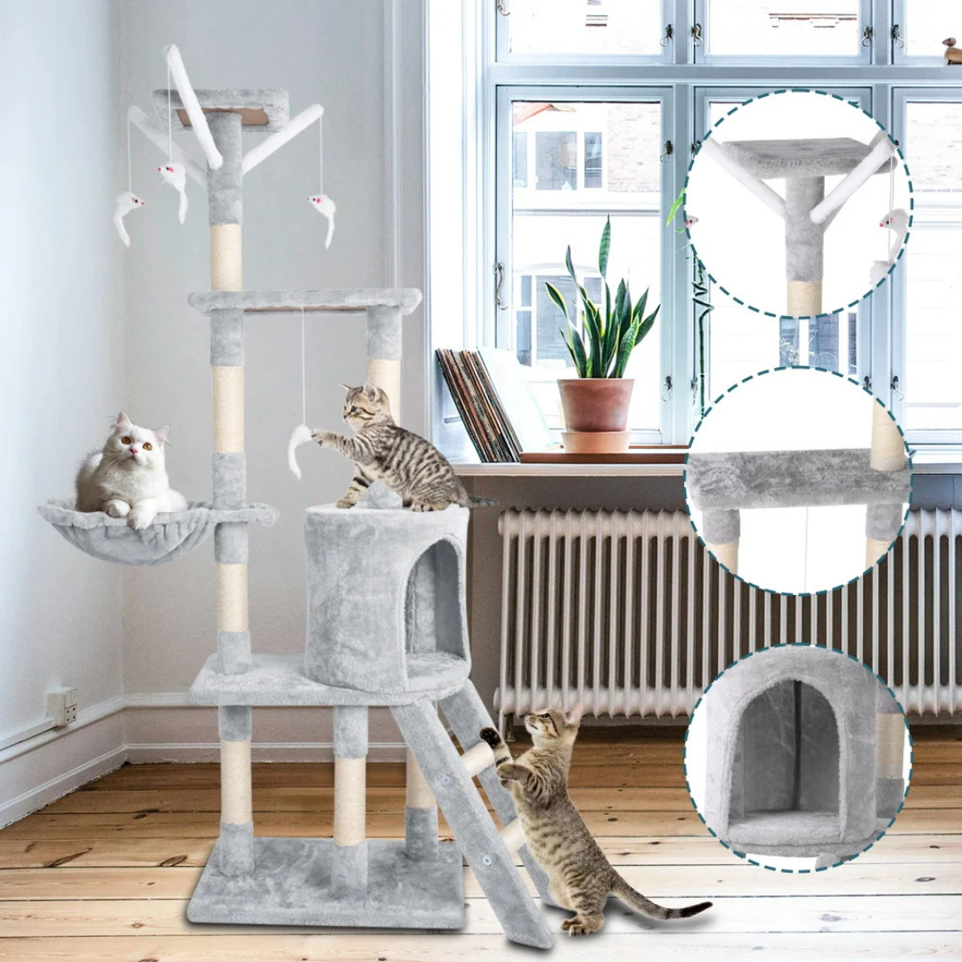 Sturdy Plush Cat Tree with Ladder & Condo, Basket & High Perches 5