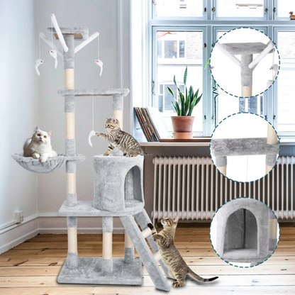 Sturdy Plush Cat Tree with Ladder & Condo, Basket & High Perches 5