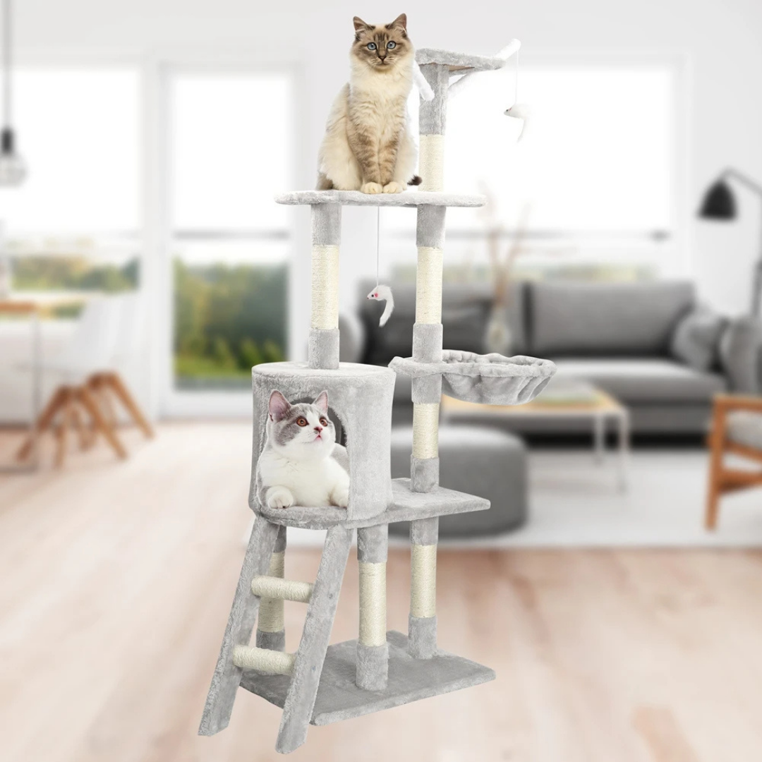 Sturdy Plush Cat Tree with Ladder & Condo, Basket & High Perches 6